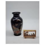 Black Vase with Floral and Butterfly and Diorama