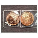 Copper Rounds with Buffalo and Eagle