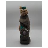 Green Glass Bottle with Rope and Leather Wrapping