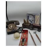 Rotary Phone, Wood Toy Tractor, Garden Tool
