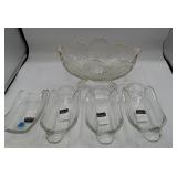 Glass Bowl with Gold Trim and 4 Glass Relish Dips