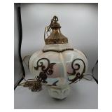 Opalescent Glass Swung Lamp with Brass Accents