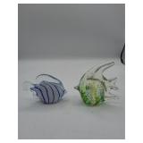 Glass Fish Figurines With Blue and Green Accents