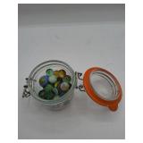 Glass Marbles in Glass Jar with Orange Lid