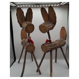Wood Log Reindeer Figures with Red Bows