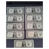 Ten Silver Certificate $1 Notes Series 1935