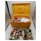 Yellow Sewing Box with sewing supplies