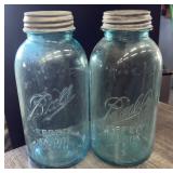 TWO Vintage Large Ball 'Perfect Mason' Jars w/ Lid