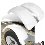 Set of 2 White Single Axle Trailer Fenders 8-12'