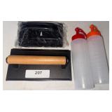 Grill Press, Bottles, Grill Brush