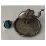 Vintage Elephant Ring Holder Dish & Ring