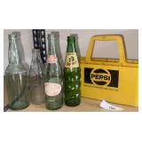 Vintage Pepsi Bottle Carrier & Assorted Bottles