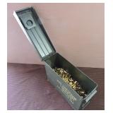 Assorted 9mm Brass in Metal Ammo/Storage Container