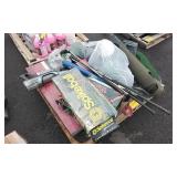 golf clubs / spikeball / fan / foam/rubber balls