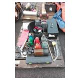 Several bottle jacks, large socket set Porter