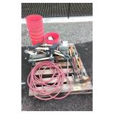 flat dolly / pry bar / extension cord / buckets /