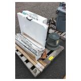 metal rack / step stool / clear plastic sheeting