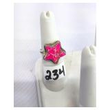 Sterling Silver Star Shaped Pink Ring