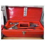 Metal tool box w/ various hand tools