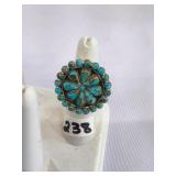 Sterling Silver Turquoise Flower Shaped Ring