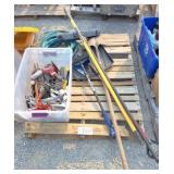 Shop Broom, Shovel, Garden Hose, Tote of