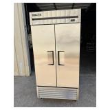 True 2 door stainless steel refrigerator on caster