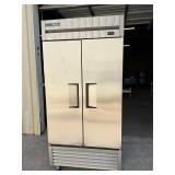 True 2 door stainless steel refrigerator on caster