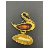Vintage Textured Gold Tone Swan with Perfume