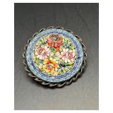 vintage Italian micro mosaic brooch pin