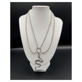silver-tone snake pendant chain choker necklace