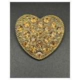 LC Liz Claiborne heart shaped rhinestone brooch