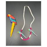 Parrot brooch and necklace