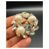 Vintage AB aurora borealis rhinestone brooch pin.