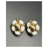 Vintage white, gold tone, rhinestones earrings