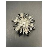 Vintage Sunburst Silver Tone Brooch Pin Rhinestone