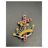 Ora Vintage Rhinestone Cross Crown Brooch Pin