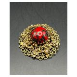 vintage gold tone filigree brooch pin.