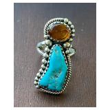 Marked 925. turquoise, amber color ring.