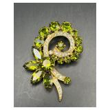 Vintage Eisenberg ice Green Rhinestone Brooch