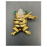 vintage gold-tone frog brooch pin