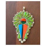 handcrafted Zuni-style multi-stone inlay pendant