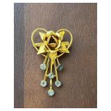 3D rose heart spray vintage gold-tone pin pendant