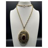 vintage locket, gold tone locket pendant chain