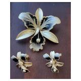 vintage orchid brooch and earring set