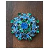 Vintage blue and green navette and round rhineston