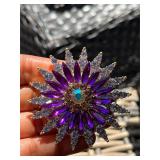large purple rhinestone brooch pin