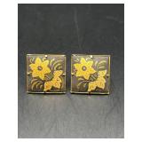 Vintage Damascene Diamond Shaped Earrings