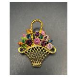 vintage flower basket brooch pin
