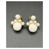Vintage white milk glass clip on earrings