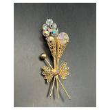 Vintage Flower Bouquet Aurora Rhinestone Brooch
